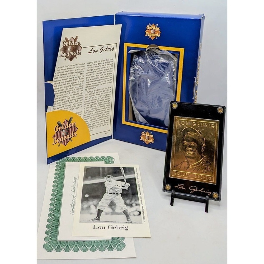 1995 Golden Legends Of Baseball Lou Gehrig 22k Gold Foil Card w/ Box COA